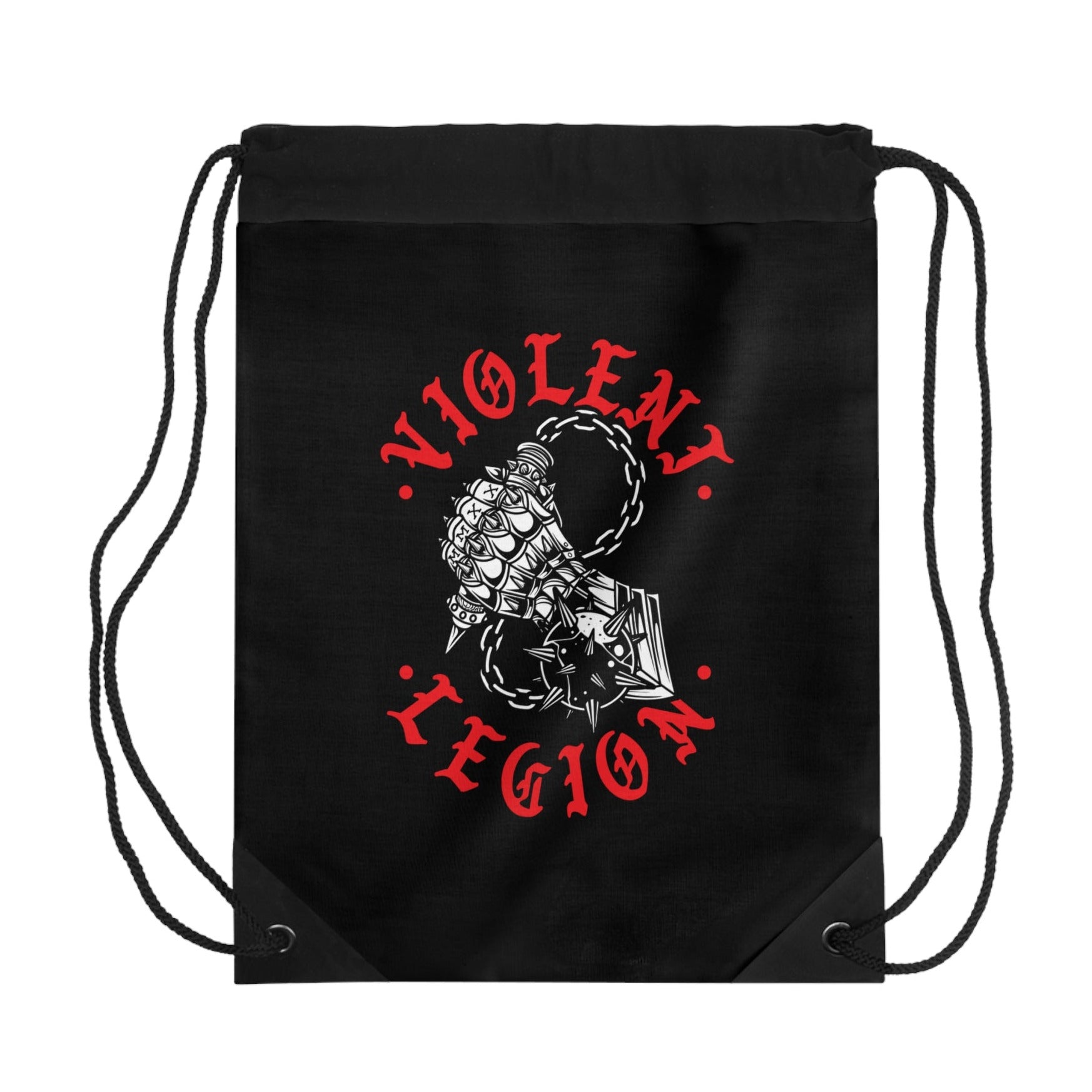 Black drawstring bag with 'Violent Legion' logo featuring an axe and red text on a white background.